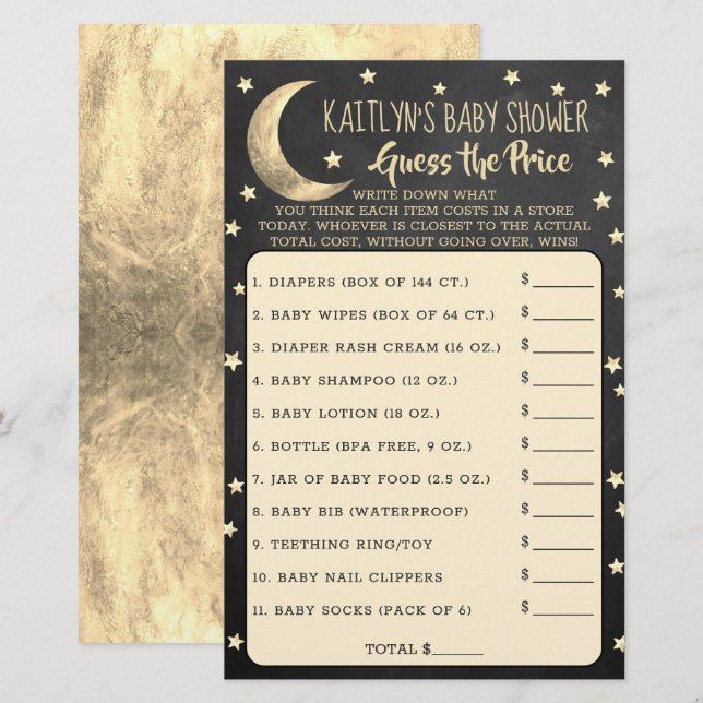 Over The Moon | Baby Shower Guess The Price Game (Front/Back)
