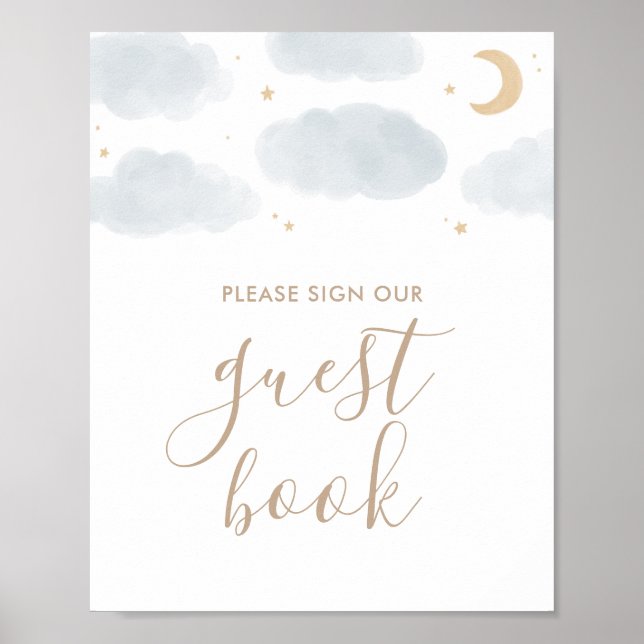 Over the Moon Baby Shower Guest Book Sign (Front)