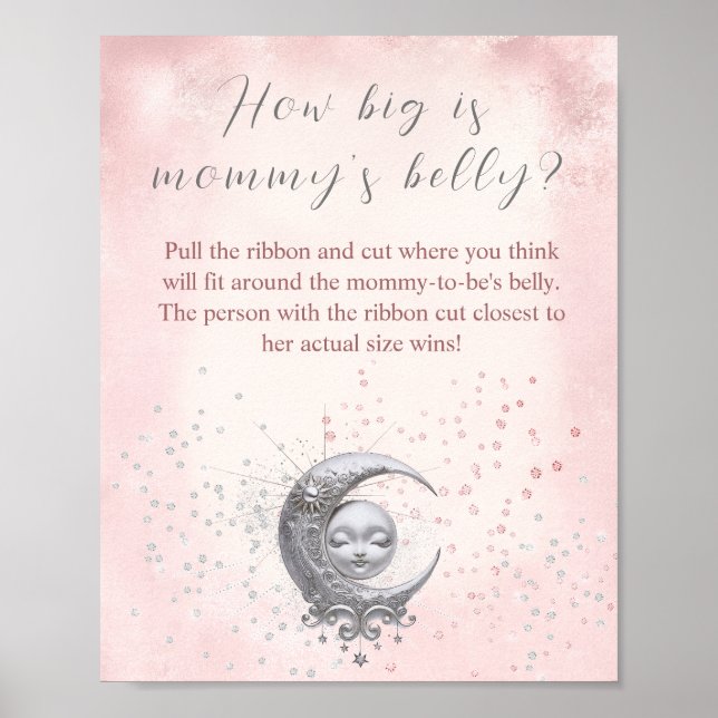 Over The Moon Baby Shower How Big Is Mummy's Belly Poster (Front)