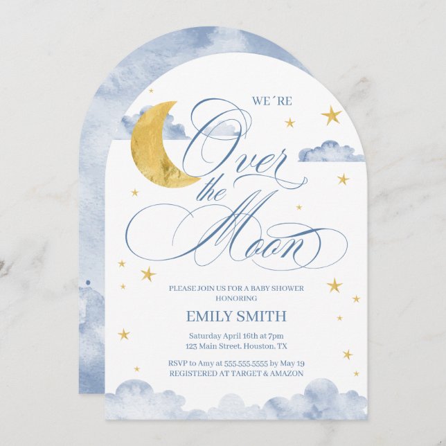 Over The Moon Baby Shower Invitation (Front/Back)