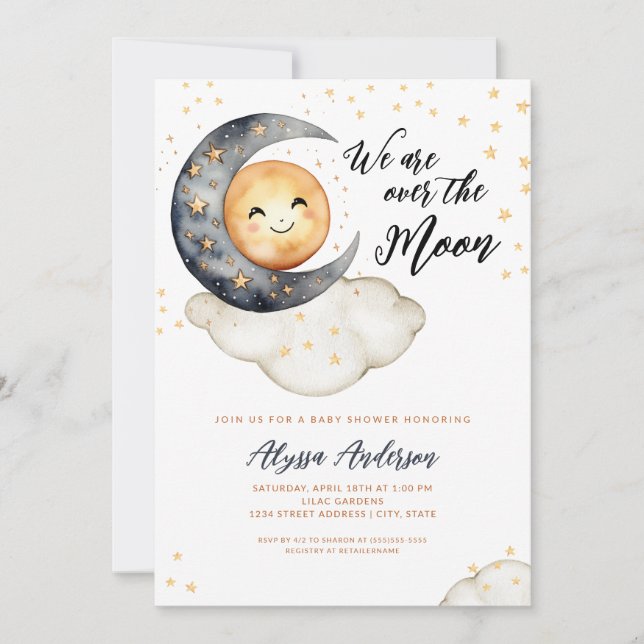 Over the Moon Baby Shower Invitation (Front)