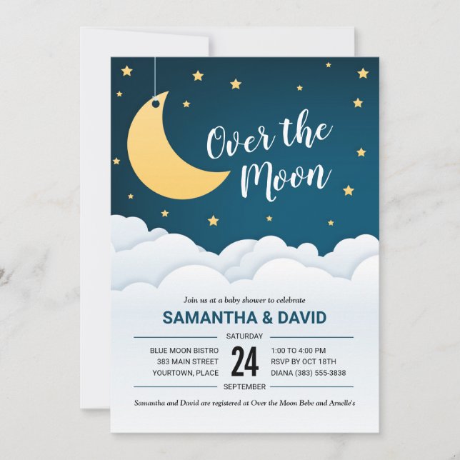 Over the Moon Baby Shower Invitation (Front)
