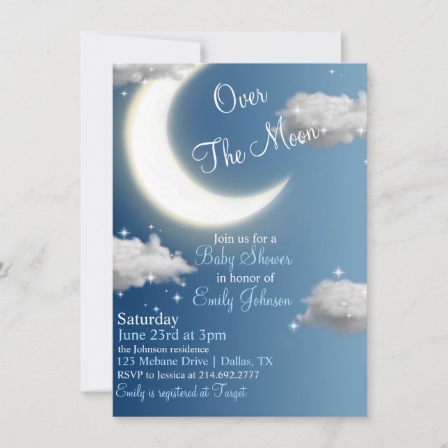 Over the Moon Baby Shower Invitation (Front)