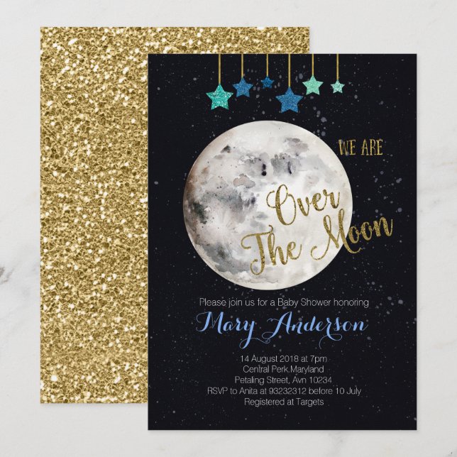 Over the Moon Baby Shower Invitation (Front/Back)