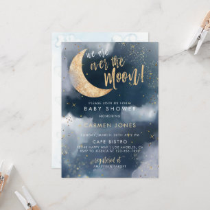 Over the Moon Baby Shower Invitation, Blue Cloud I Invitation