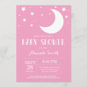 Over the Moon Baby Shower Invitation Pink