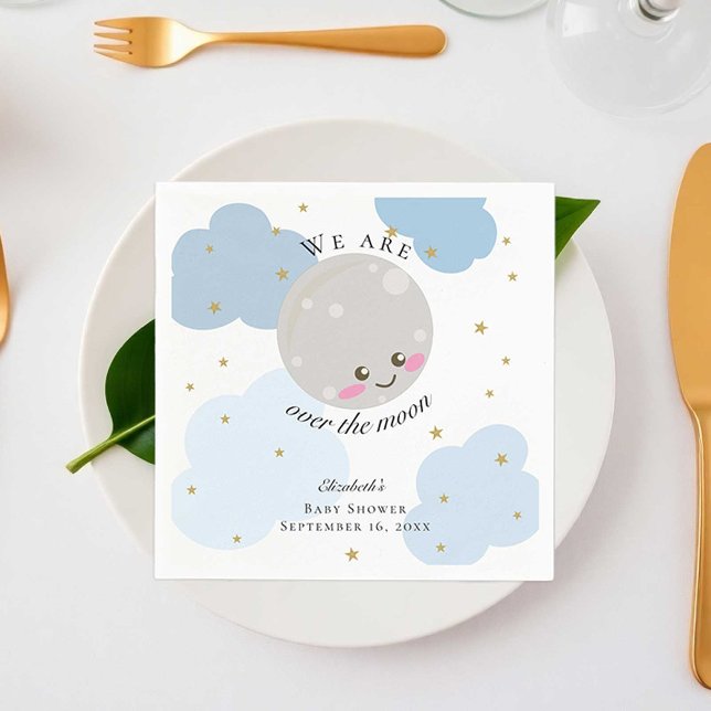 Over the Moon Baby Shower Kawaii Blue Cute Pastel Napkin (Creator Uploaded)