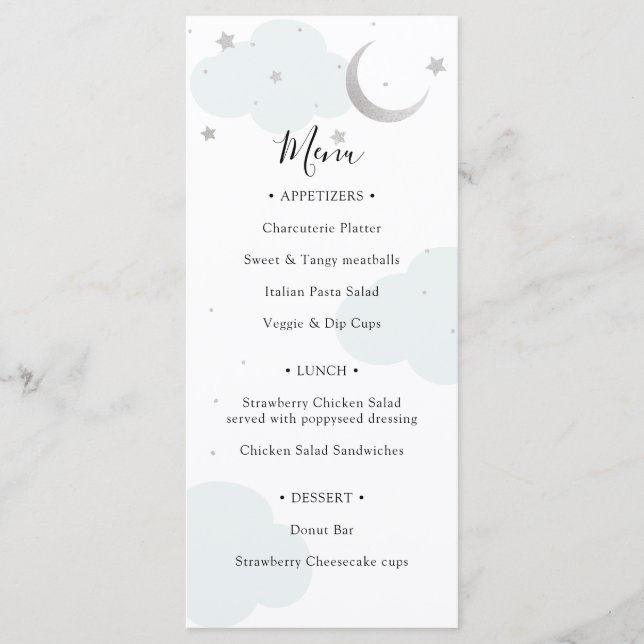 Over the Moon Baby Shower Menu (Front)