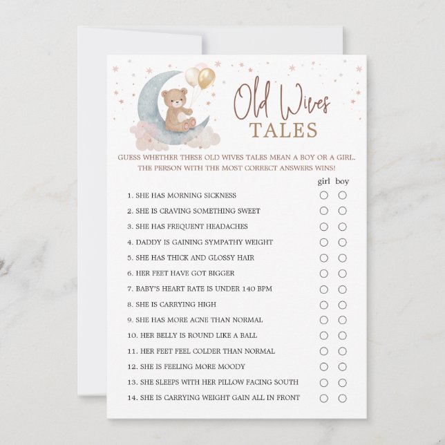 Over the Moon Baby Shower Old Wives Tales Card (Front)