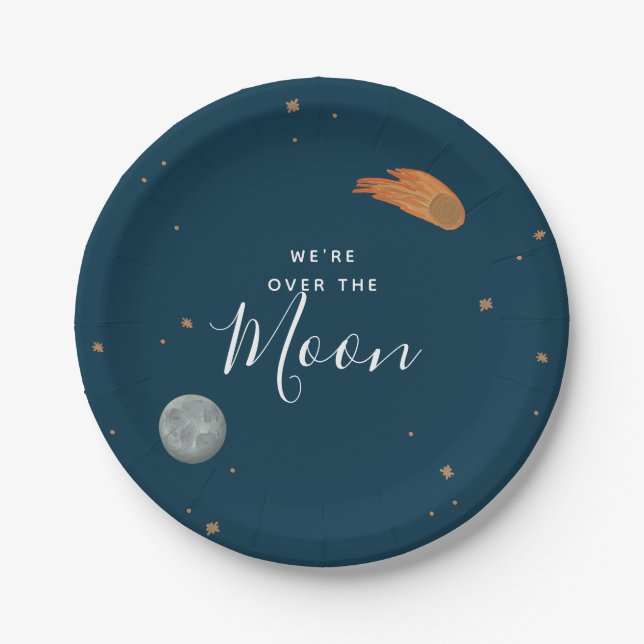 Over the Moon Baby Shower Paper Plate (Front)