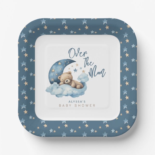 Over the Moon Baby Shower Paper Plate (Front)