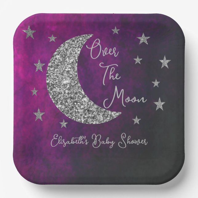 Over The Moon Baby Shower Paper Plate (Front)