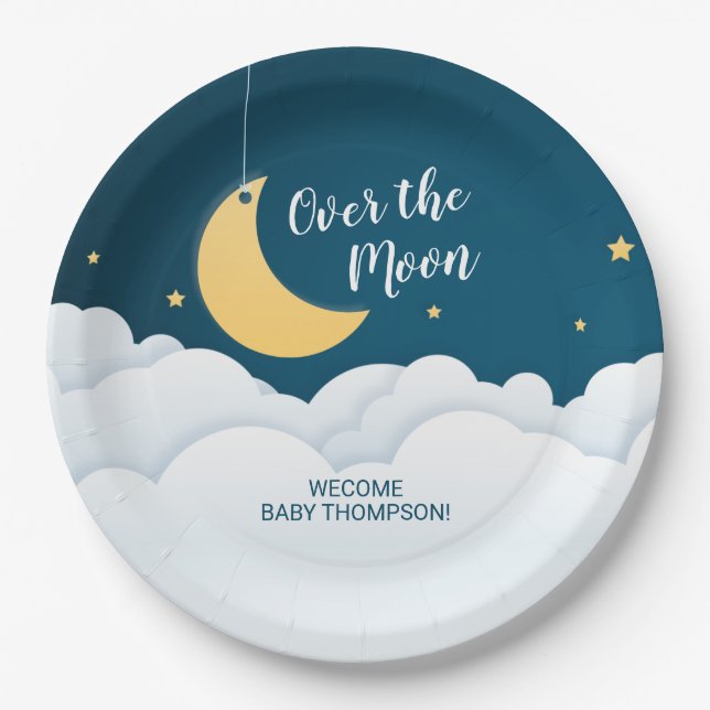 Over the Moon Baby Shower Paper Plate (Front)