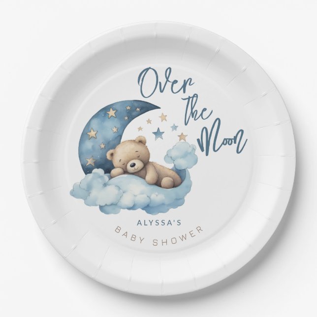 Over the Moon Baby Shower Paper Plate (Front)