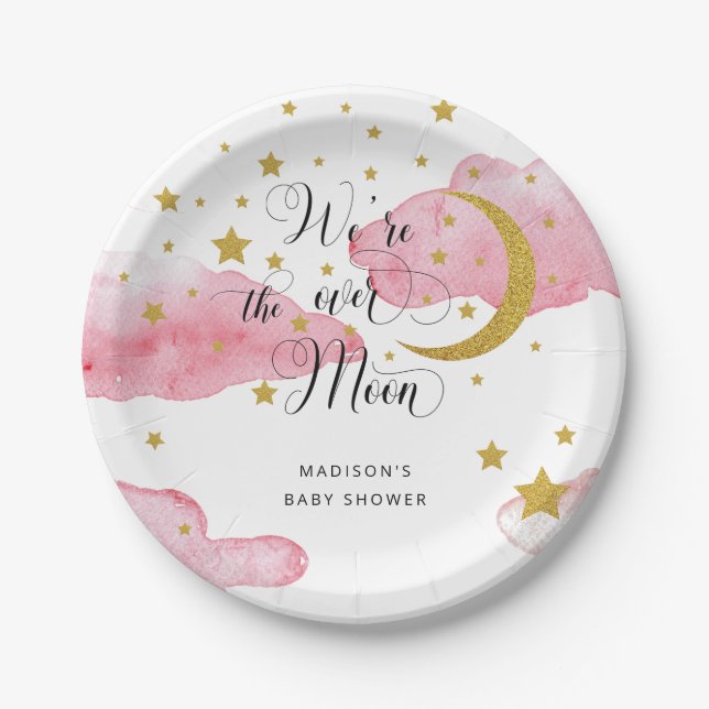 Over the Moon Baby Shower Paper Plates (Front)