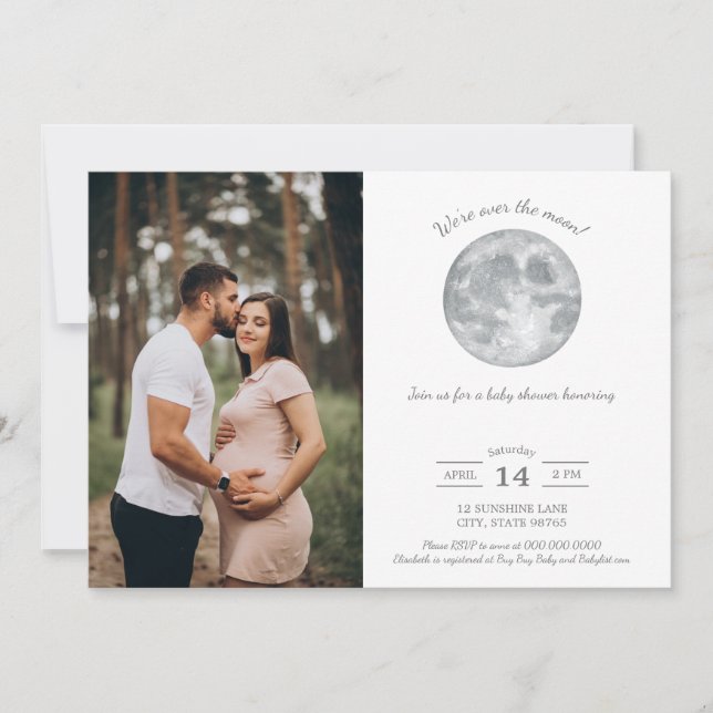 Over the Moon Baby Shower Photo Download Invitation (Front)