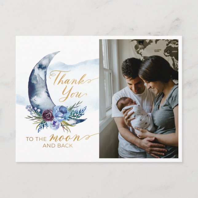 Over the Moon Baby Shower Photo Thank You Postcard (Front)