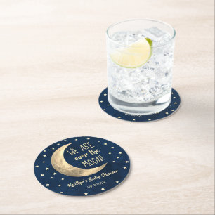 Over The Moon   Baby Shower Round Paper Coaster