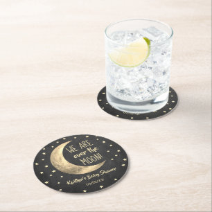 Over The Moon Baby Shower Round Paper Coaster