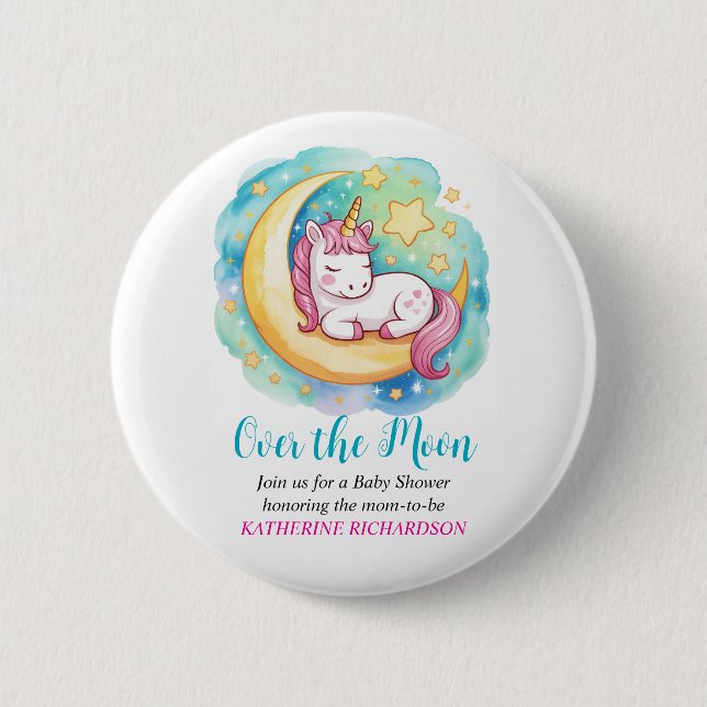 Over the Moon Baby Shower – Sleeping Unicorn  6 Cm Round Badge (Front)
