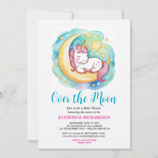 Over the Moon Baby Shower – Sleeping Unicorn  Invitation