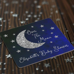Over The Moon Baby Shower Square Paper Coaster