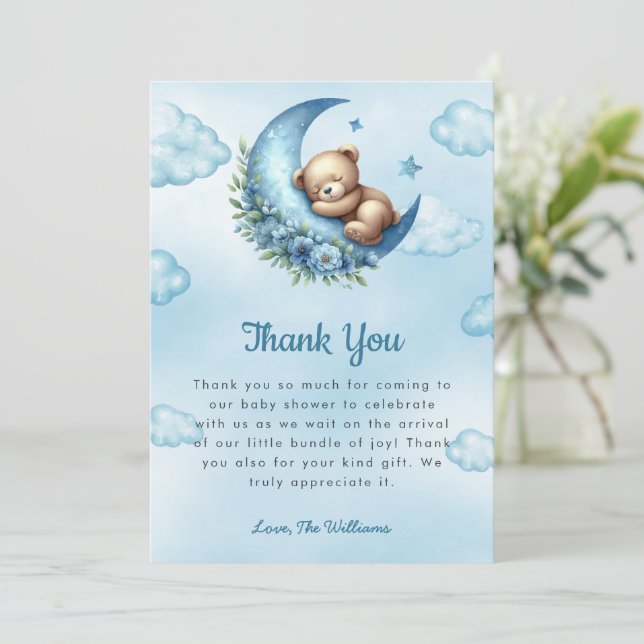 Over The Moon Baby Shower Thank You Card (Standing Front)