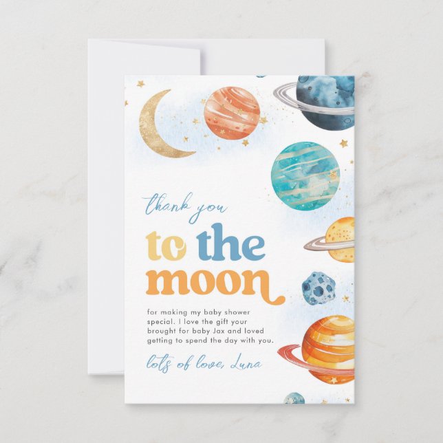 Over the Moon Baby Shower Thank You Cards (Front)