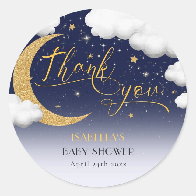 Over the Moon Baby Shower Thank You Classic Round Sticker (Front)
