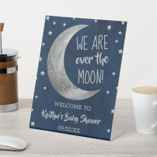 Over The Moon   Baby Shower Welcome Pedestal Sign
