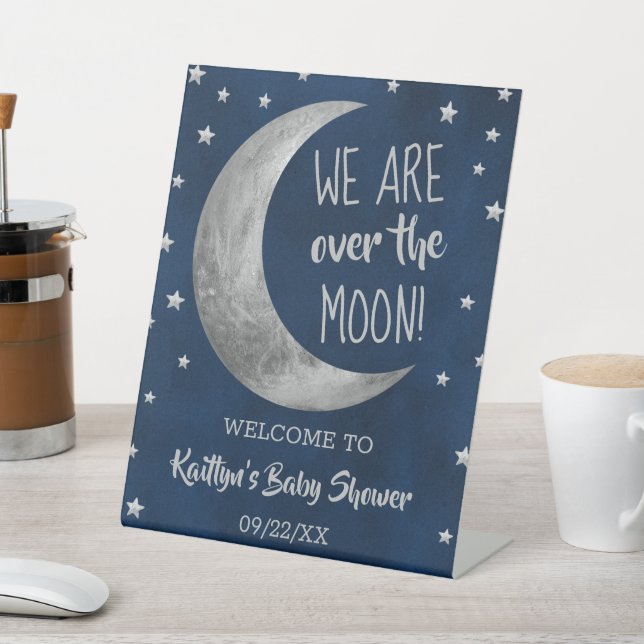 Over The Moon | Baby Shower Welcome Pedestal Sign (In SItu)