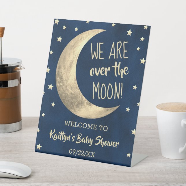 Over The Moon | Baby Shower Welcome Pedestal Sign (In SItu)