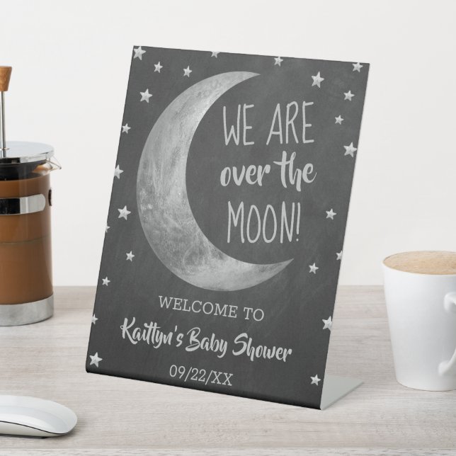 Over The Moon | Baby Shower Welcome Pedestal Sign (In SItu)
