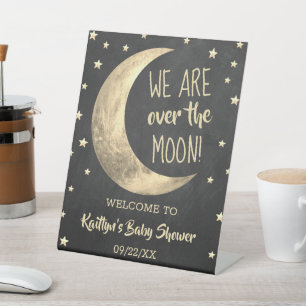 Over The Moon Baby Shower Welcome Pedestal Sign