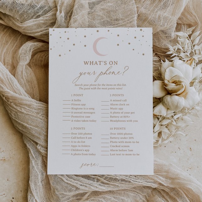 Over the Moon Baby Shower What's on Your Phone Invitation (Creator Uploaded)