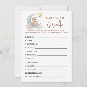 Over the Moon Baby Shower Word Scramble Game Card