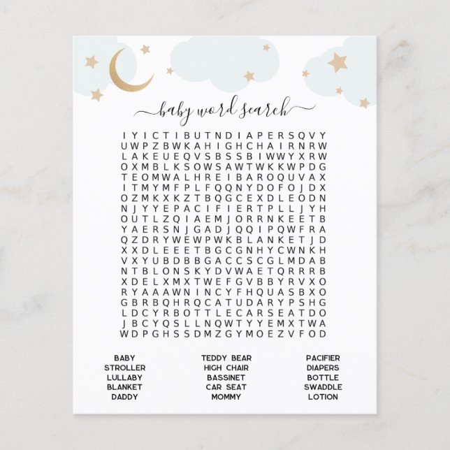 Over the Moon Baby Word Search  (Front)