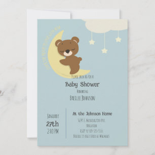Over the Moon Bear Baby Shower Invitation