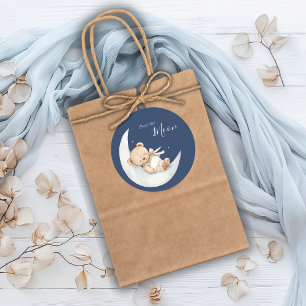 Over the Moon Bear Blue Baby Shower Classic Round Sticker