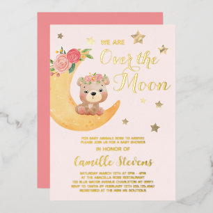 Over the Moon Bear Blush Baby Shower Girl