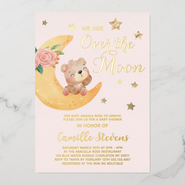 Over the Moon Bear Blush Baby Shower Girl  (Front)