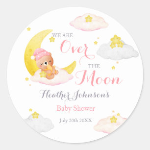 Over The Moon Bear Girl Baby Shower Classic Round Sticker