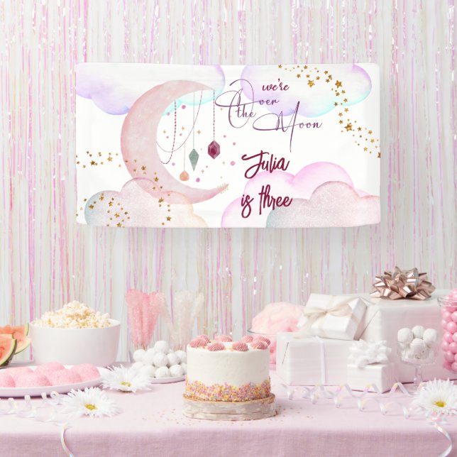 Over the moon beautiful pastel kids birthday banner (Party)