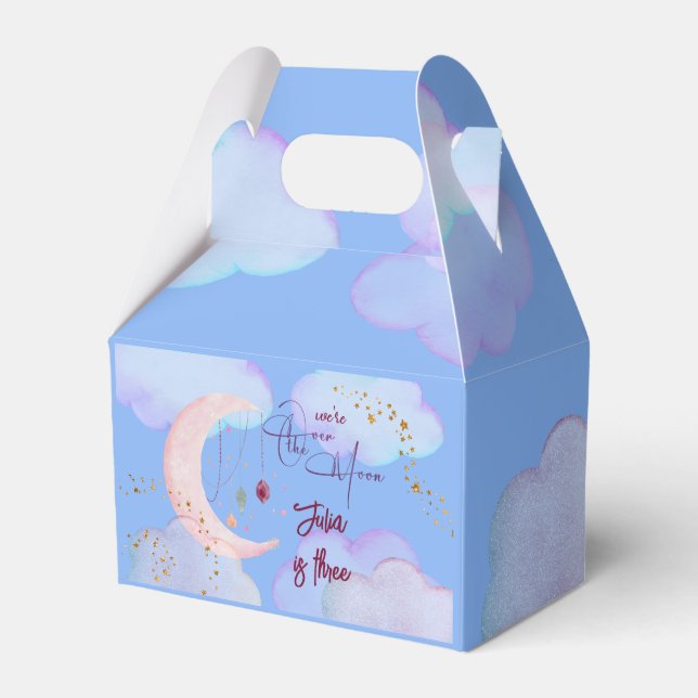 Over the moon beautiful pastel kids birthday favour box (Front Side)
