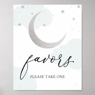 Over the Moon Blue and Silver Favours Sign