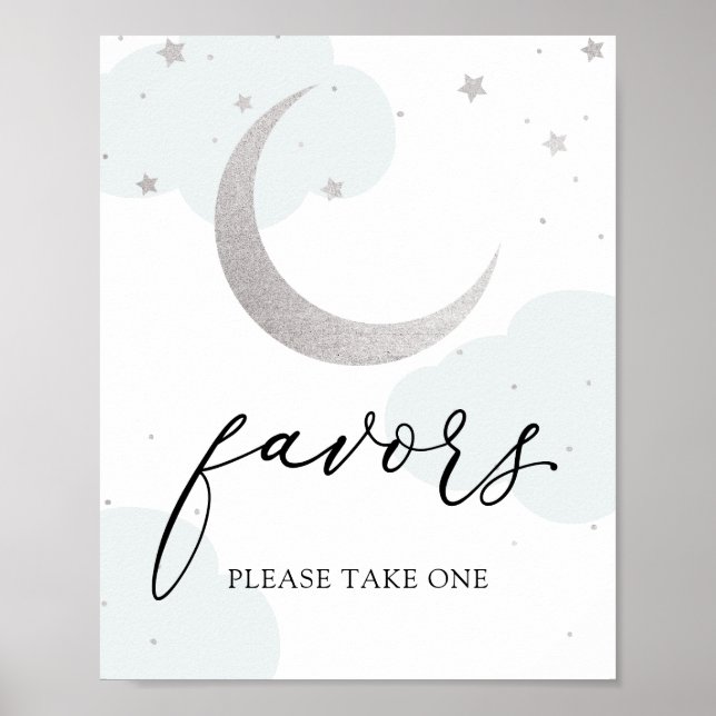 Over the Moon Blue and Silver Favours Sign (Front)