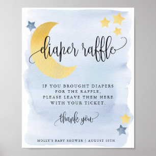 Over the Moon, Blue Baby Diaper Raffle Display Poster
