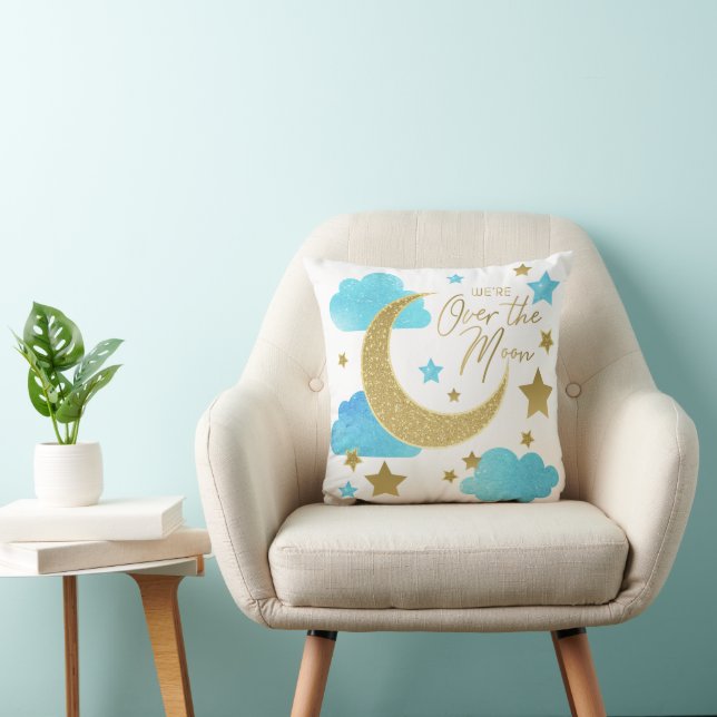 Over the Moon Blue Baby Nursery Throw Pillow (Chair)