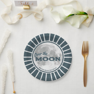Over. the Moon Blue Baby Shower Custom  Paper Plate