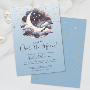 Over The Moon Blue Baby Shower Invitation